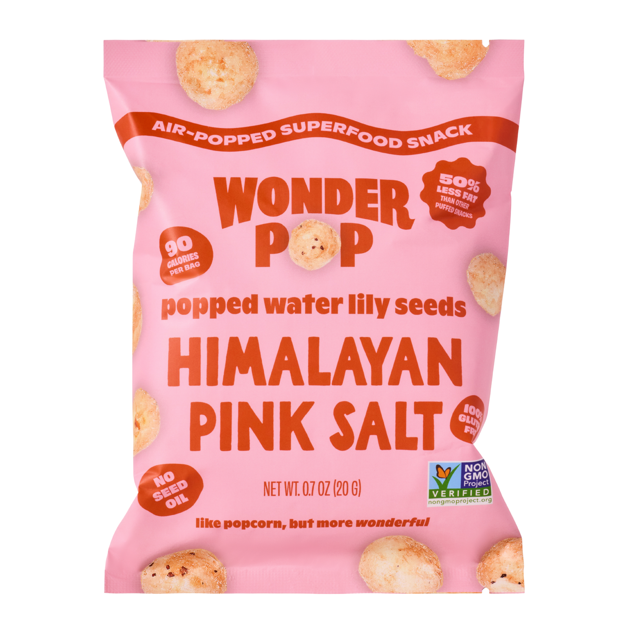 Pink package of Wonder Pop Himalayan Pink Salt popped water lily seeds